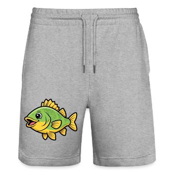 Süßer Flussbarsch Comic Fisch Bunt - Stanley/Stella Unisex Bio Joggingshorts Trainer  - Grau meliert - Vorne - Nik (191cm) & Marisol (170cm)