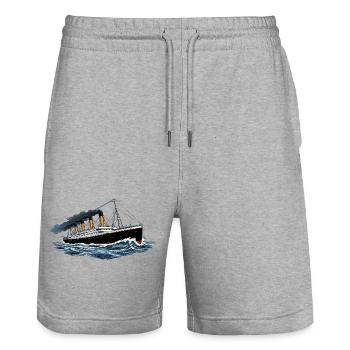 Titanic: Legendary ocean liner, stormy seas - Stanley/Stella Trainer Unisex Organic Jogging Shorts - heather grey - Front - Nik (191cm) & Marisol (170cm)