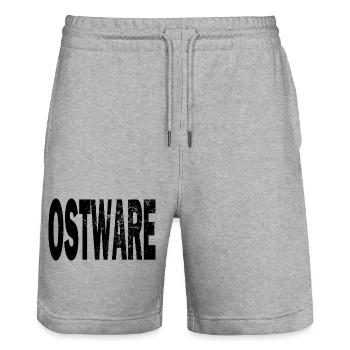 DDR Ostware Fun Ostalgie Geschenk Hoodie T-Shirt - Stanley/Stella Unisex Bio Joggingshorts Trainer  - Grau meliert - Vorne - Nik (191cm) & Marisol (170cm)