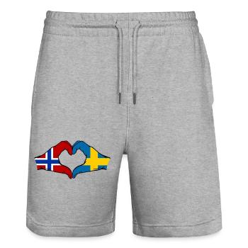 Drapeau Norvège-Suède Mains de cœur - Short de jogging bio TRAINER Stanley/Stella unisexe - gris chiné - Devant - Nik (191cm) & Marisol (170cm)