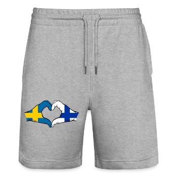 Mains en forme de cœur du drapeau Suède-Finlande - Short de jogging bio TRAINER Stanley/Stella unisexe - gris chiné - Devant - Nik (191cm) & Marisol (170cm)