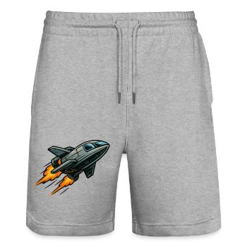 Cartoon Jet mit Flammenpropulsion - Stanley/Stella Unisex Bio Joggingshorts Trainer  - Grau meliert - Vorne - Nik (191cm) & Marisol (170cm)