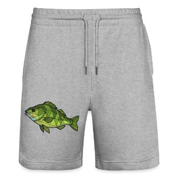 Geometrischer Flussbarsch Low Poly - Stanley/Stella Unisex Bio Joggingshorts Trainer  - Grau meliert - Vorne - Nik (191cm) & Marisol (170cm)