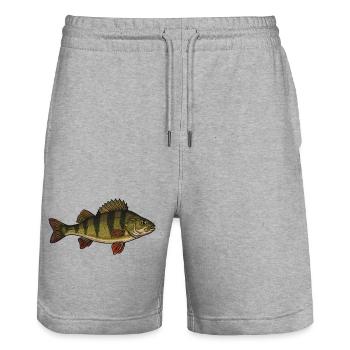 Vecteur Poisson Perche Réaliste - Short de jogging bio TRAINER Stanley/Stella unisexe - gris chiné - Devant - Nik (191cm) & Marisol (170cm)