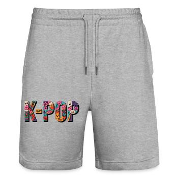 K-POP: Doodle Pop - Stanley/Stella Unisex Bio Joggingshorts Trainer  - Grau meliert - Vorne - Nik (191cm) & Marisol (170cm)