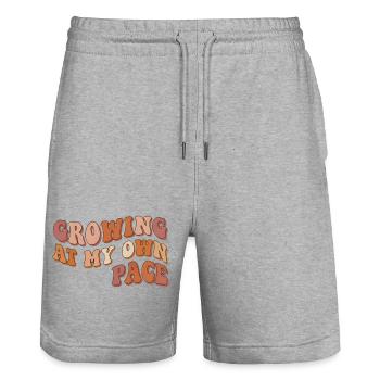 I Grow at My Own Pace - Stanley/Stella Trainer Unisex Organic Jogging Shorts - heather grey - Front - Nik (191cm) & Marisol (170cm)