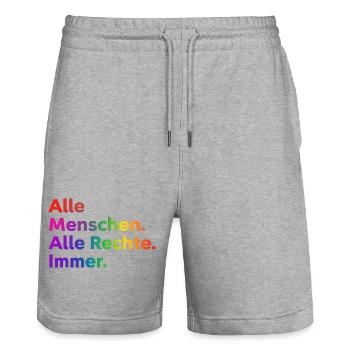 Tous les droits du peuple Déclaration Toujours - Short de jogging bio TRAINER Stanley/Stella unisexe - gris chiné - Devant - Nik (191cm) & Marisol (170cm)