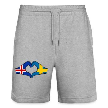 Island Schweden Flagge Hände Herzform - Stanley/Stella Unisex Bio Joggingshorts Trainer  - Grau meliert - Vorne - Nik (191cm) & Marisol (170cm)