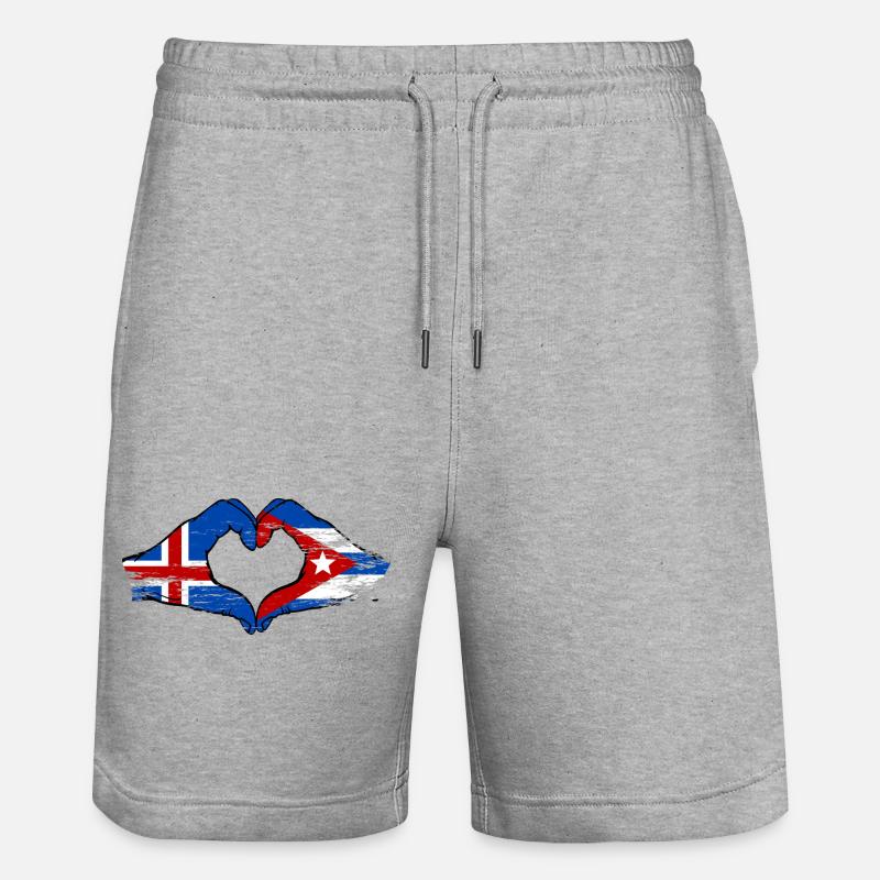 Islande, drapeau Cuba, mains de cœur - Short de jogging bio TRAINER Stanley/Stella unisexe - gris chiné