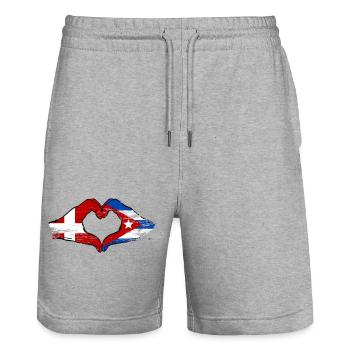 Dänemark Kuba Flagge Hände Herz - Stanley/Stella Unisex Bio Joggingshorts Trainer  - Grau meliert - Vorne - Nik (191cm) & Marisol (170cm)