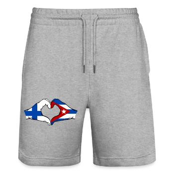 Finland Cuba Flag Hands Heart - Stanley/Stella Trainer Unisex Organic Jogging Shorts - heather grey - Front - Nik (191cm) & Marisol (170cm)
