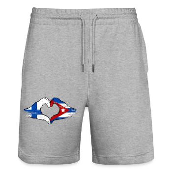 Finland Cuba Flag Hands Heart - Stanley/Stella Trainer Unisex Organic Jogging Shorts - heather grey - Front - Nik (191cm) & Marisol (170cm)