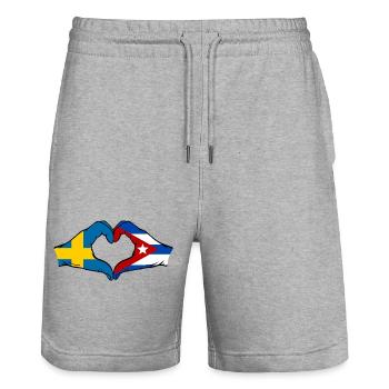 Sweden Cuba Flag Heart Hands - Stanley/Stella Trainer Unisex Organic Jogging Shorts - heather grey - Front - Nik (191cm) & Marisol (170cm)