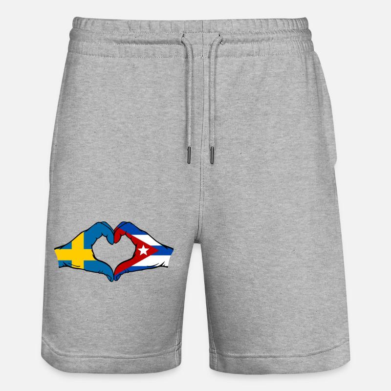 Drapeau Suède-Cuba Mains de cœur - Short de jogging bio TRAINER Stanley/Stella unisexe - gris chiné