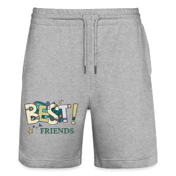 Meilleurs ami - Short de jogging bio TRAINER Stanley/Stella unisexe - gris chiné - Devant - Nik (191cm) & Marisol (170cm)