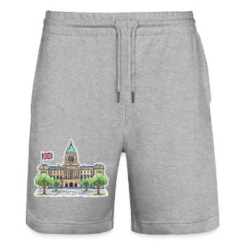 Birmingham Skyline Council House Victoria Sq Art - Stanley/Stella Trainer Unisex Organic Jogging Shorts - heather grey - Front - Nik (191cm) & Marisol (170cm)