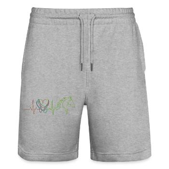 Reiterin Pferd Karneval Fasching EKG Herz Geschenk - Stanley/Stella Unisex Bio Joggingshorts Trainer  - Grau meliert - Vorne - Nik (191cm) & Marisol (170cm)