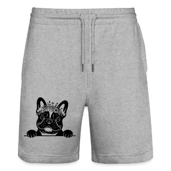 Bouledogue français - Short de jogging bio TRAINER Stanley/Stella unisexe - gris chiné - Devant - Nik (191cm) & Marisol (170cm)