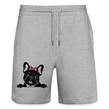 Bouledogue français - Short de jogging bio TRAINER Stanley/Stella unisexe - gris chiné - Devant - Nik (191cm) & Marisol (170cm)