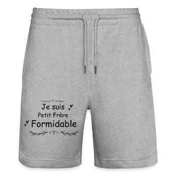 Je_suis_Petit_Frere_Formidable - Short de jogging bio TRAINER Stanley/Stella unisexe - gris chiné - Devant - Nik (191cm) & Marisol (170cm)