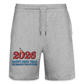 2026 Happy New Year Celebrate Future - Stanley/Stella Trainer Unisex Organic Jogging Shorts - heather grey - Front - Nik (191cm) & Marisol (170cm)