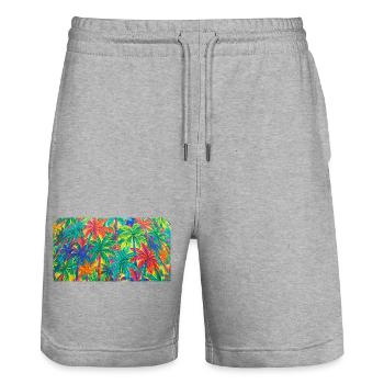 Palmen Tropenmuster - Stanley/Stella Unisex Bio Joggingshorts Trainer  - Grau meliert - Vorne - Nik (191cm) & Marisol (170cm)