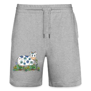 Cow - Stanley/Stella Trainer Unisex Organic Jogging Shorts - heather grey - Front - Nik (191cm) & Marisol (170cm)
