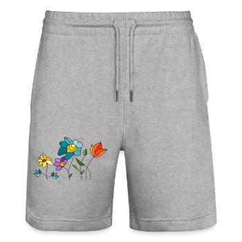 Blumen - Stanley/Stella Unisex Bio Joggingshorts Trainer  - Grau meliert - Vorne - Nik (191cm) & Marisol (170cm)