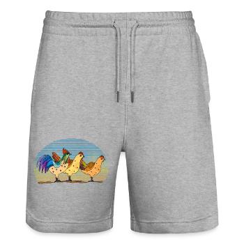 Coq et poules - Short de jogging bio TRAINER Stanley/Stella unisexe - gris chiné - Devant - Nik (191cm) & Marisol (170cm)