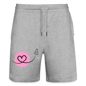 Badminton Love – Federball Herz - Stanley/Stella Unisex Bio Joggingshorts Trainer  - Grau meliert - Vorne - Nik (191cm) & Marisol (170cm)