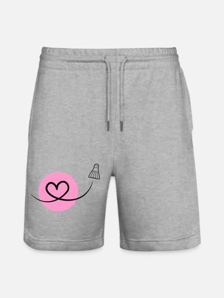 Badminton Love – Badminton Heart - Stanley/Stella Trainer Unisex Organic Jogging Shorts - heather grey
