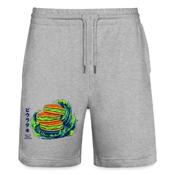 Vibrant Matcha Pancakes with Japanese Wave  - Stanley/Stella Trainer Unisex Organic Jogging Shorts - heather grey - Front - Nik (191cm) & Marisol (170cm)