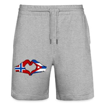 Drapeau de la Norvège, Cuba, mains de cœur - Short de jogging bio TRAINER Stanley/Stella unisexe - gris chiné - Devant - Nik (191cm) & Marisol (170cm)