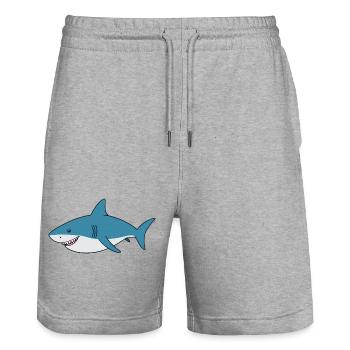 Requin de dessin animé avec un grand sourire - Short de jogging bio TRAINER Stanley/Stella unisexe - gris chiné - Devant - Nik (191cm) & Marisol (170cm)