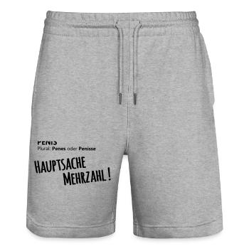 Penes - Stanley/Stella Unisex Bio Joggingshorts Trainer  - Grau meliert - Vorne - Nik (191cm) & Marisol (170cm)