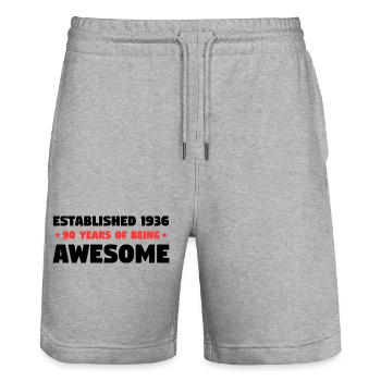 Established 1936 90 Years Awesome Birthday - Stanley/Stella Trainer Unisex Organic Jogging Shorts - heather grey - Front - Nik (191cm) & Marisol (170cm)