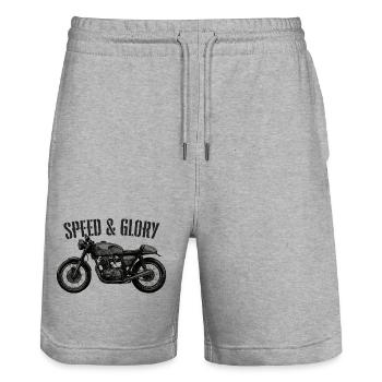 Speed And Glory - Moto vintage - Short de jogging bio TRAINER Stanley/Stella unisexe - gris chiné - Devant - Nik (191cm) & Marisol (170cm)