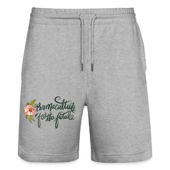 Permaculture Emblème Floral du Futur - Short de jogging bio TRAINER Stanley/Stella unisexe - gris chiné - Devant - Nik (191cm) & Marisol (170cm)