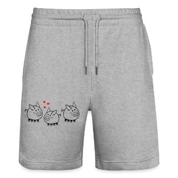 Cochon au cœur - Short de jogging bio TRAINER Stanley/Stella unisexe - gris chiné - Devant - Nik (191cm) & Marisol (170cm)