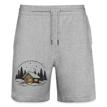 Cabin in the moonlight - Stanley/Stella Trainer Unisex Organic Jogging Shorts - heather grey - Front - Nik (191cm) & Marisol (170cm)