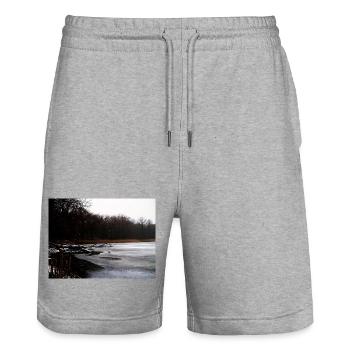 Winter shore by the lake - Stanley/Stella Trainer Unisex Organic Jogging Shorts - heather grey - Front - Nik (191cm) & Marisol (170cm)