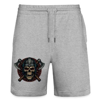 viking skull runes, norse warrior Valhalla - Stanley/Stella Trainer Unisex Organic Jogging Shorts - heather grey - Front - Nik (191cm) & Marisol (170cm)