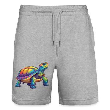 Bunte Turtle Rainbow Pop Art Aquarell - Stanley/Stella Unisex Bio Joggingshorts Trainer  - Grau meliert - Vorne - Nik (191cm) & Marisol (170cm)