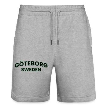 Gothenburg Neon Green Text Design - Stanley/Stella Trainer Unisex Organic Jogging Shorts - heather grey - Front - Nik (191cm) & Marisol (170cm)