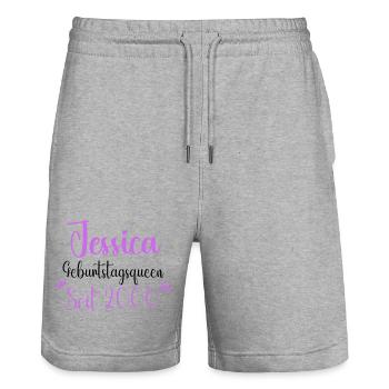 Jessica Geburtstagsqueen seit 2000 Geburtstag - Stanley/Stella Unisex Bio Joggingshorts Trainer  - Grau meliert - Vorne - Nik (191cm) & Marisol (170cm)