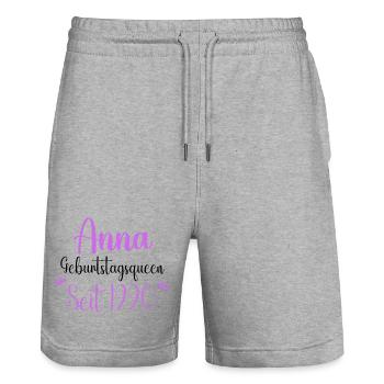 Anna Geburtstagsqueen Seit 1990 Geschenk Design - Stanley/Stella Unisex Bio Joggingshorts Trainer  - Grau meliert - Vorne - Nik (191cm) & Marisol (170cm)