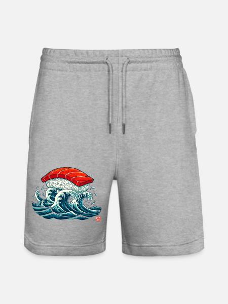 Sushi Nigiri on Ocean Wave Art - Stanley/Stella Trainer Unisex Organic Jogging Shorts - heather grey