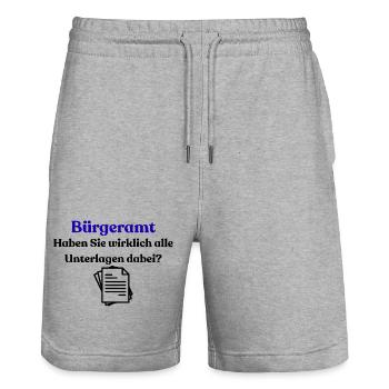 Chemise bleue typographie du bureau du citoyen - Short de jogging bio TRAINER Stanley/Stella unisexe - gris chiné - Devant - Nik (191cm) & Marisol (170cm)
