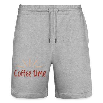 Café Time Soleil Rétro - Short de jogging bio TRAINER Stanley/Stella unisexe - gris chiné - Devant - Nik (191cm) & Marisol (170cm)