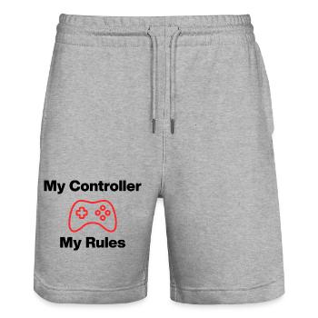 My Controller My Rules, Nerd, Zocker, Meine Regeln - Stanley/Stella Unisex Bio Joggingshorts Trainer  - Grau meliert - Vorne - Nik (191cm) & Marisol (170cm)